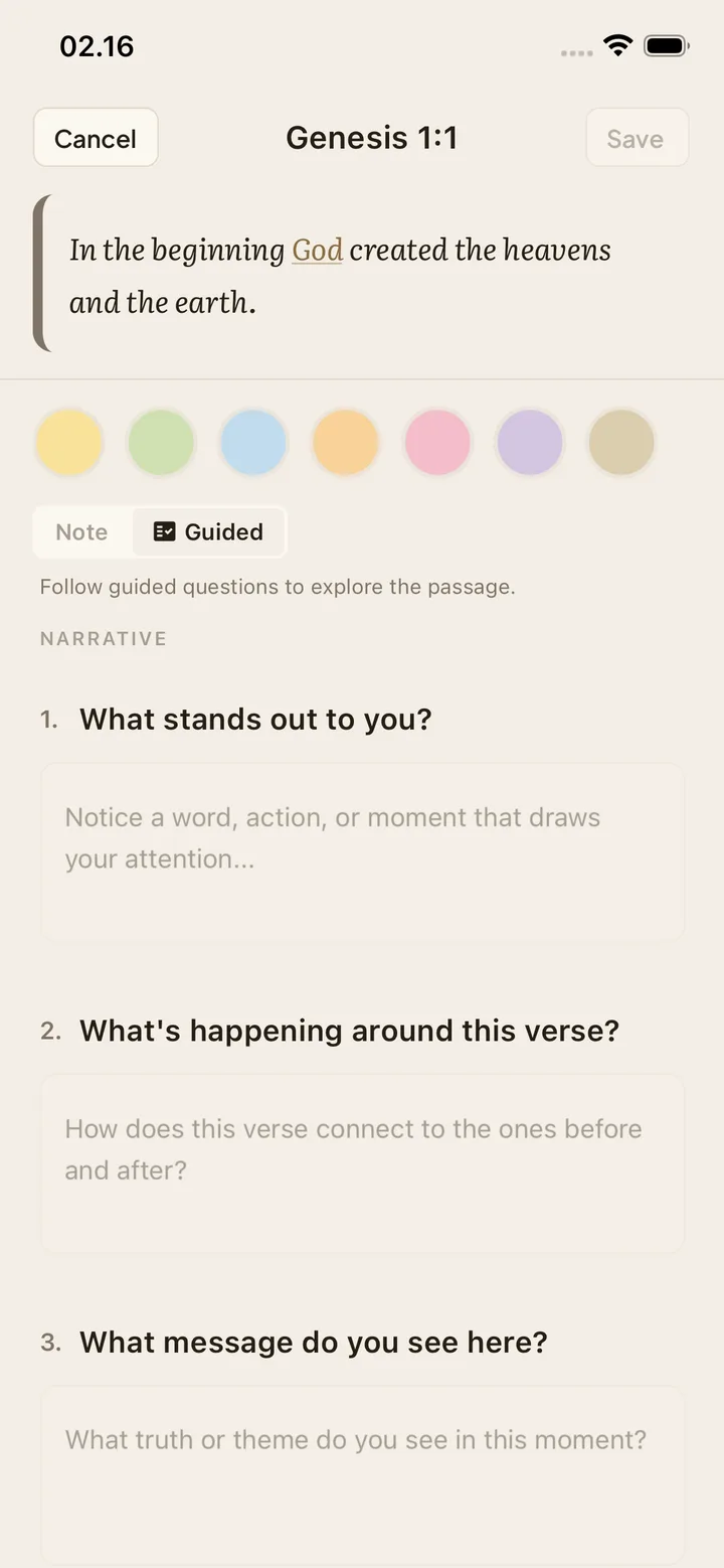 A guided study on Genesis 1:1 asking what stands out, what's happening around the verse, and what message you see